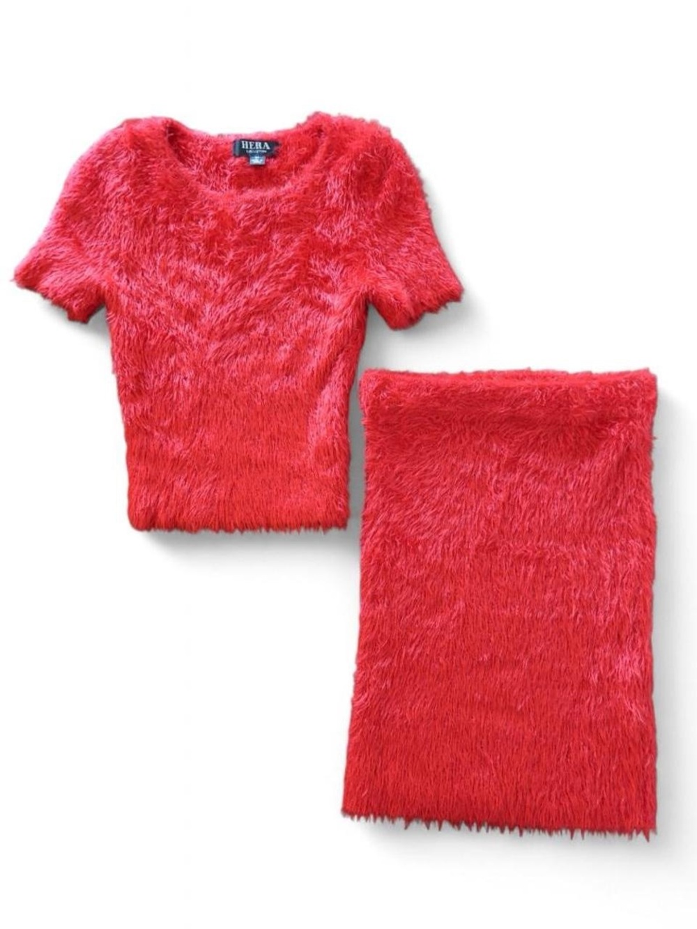 Hera Collection Red Fuzzy Shirt and Skirt Set